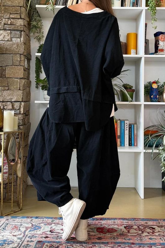Bateau Needlecord Lazy Layer Top Black